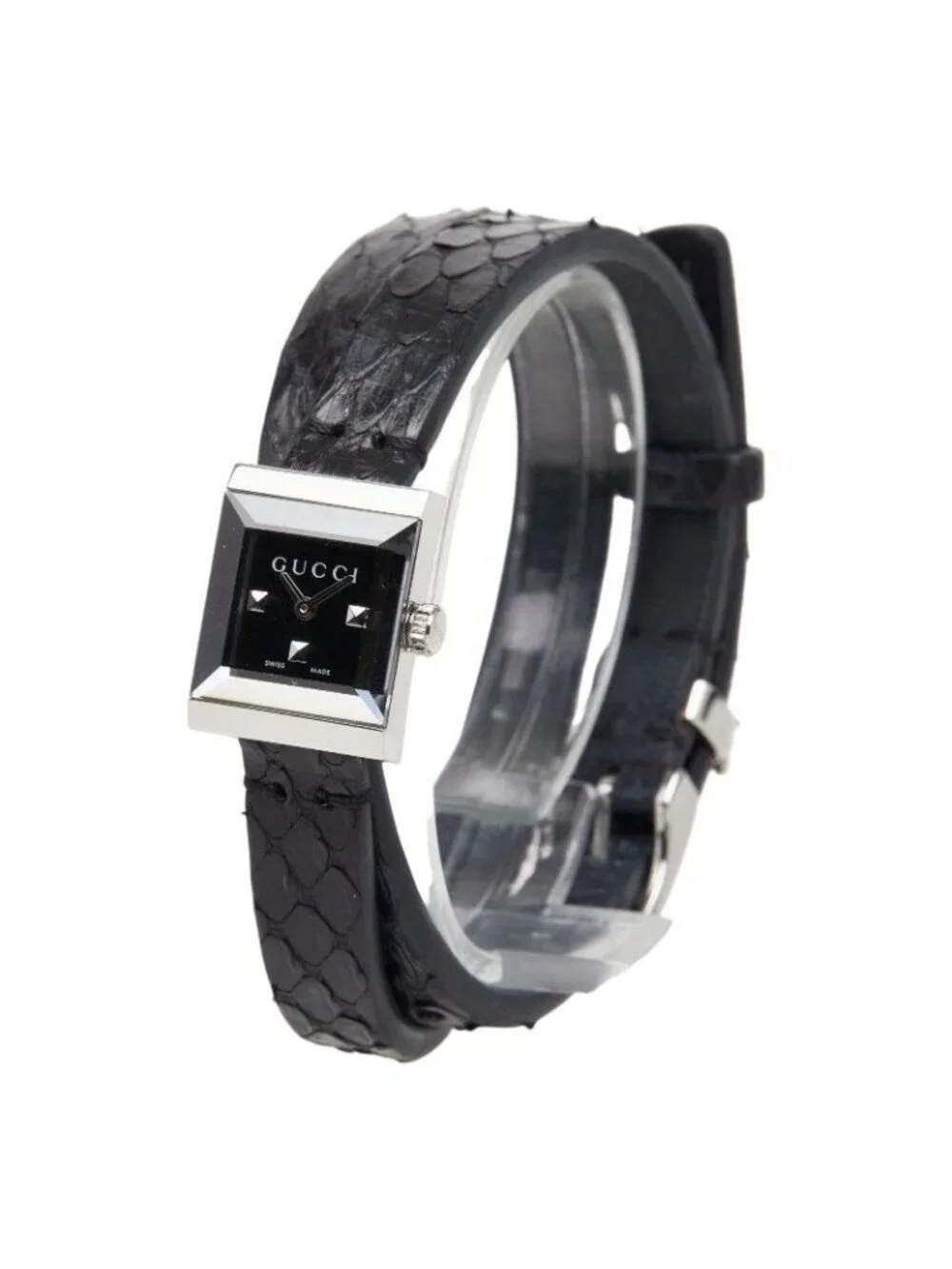 Gucci G-frame Square Watch 128.5 Black Silver Stainless Steel Leather